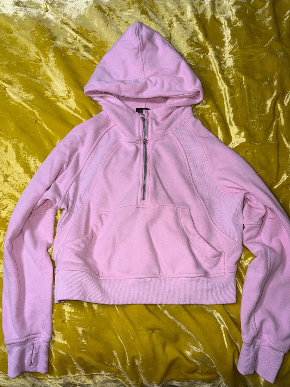 Cropped Light Pink Half-Zip Hoodie Sweatshirt